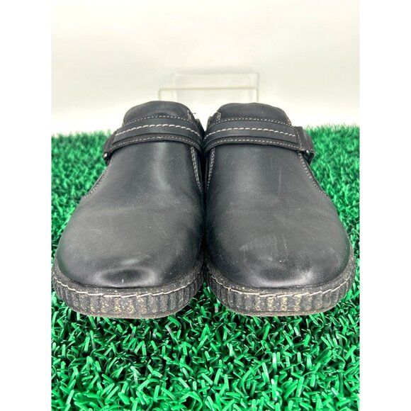 Clarks Womens Collection Black Leather Slip-On Clogs Size 11 With Soft Insole - Picture 3 of 7